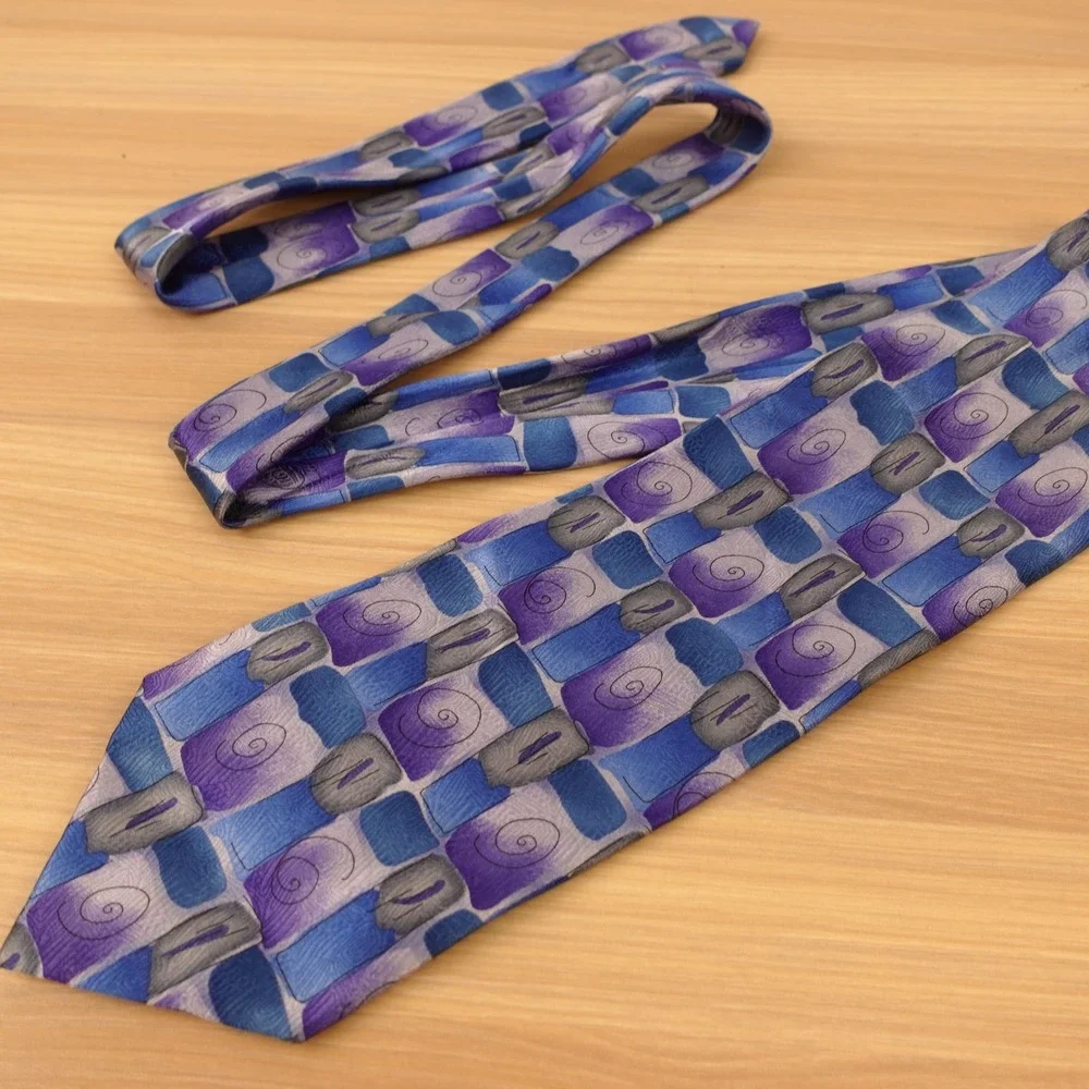 Vintage Art Deco Silk Tie Mens Blue J GARCIA 90s Indie Carousel Collection 14